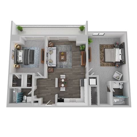 2 Bed 2 Bath Floor Plan | 1,000 Sq. Ft. at The Rays at Vegas Towers Apartments, NV 89119
